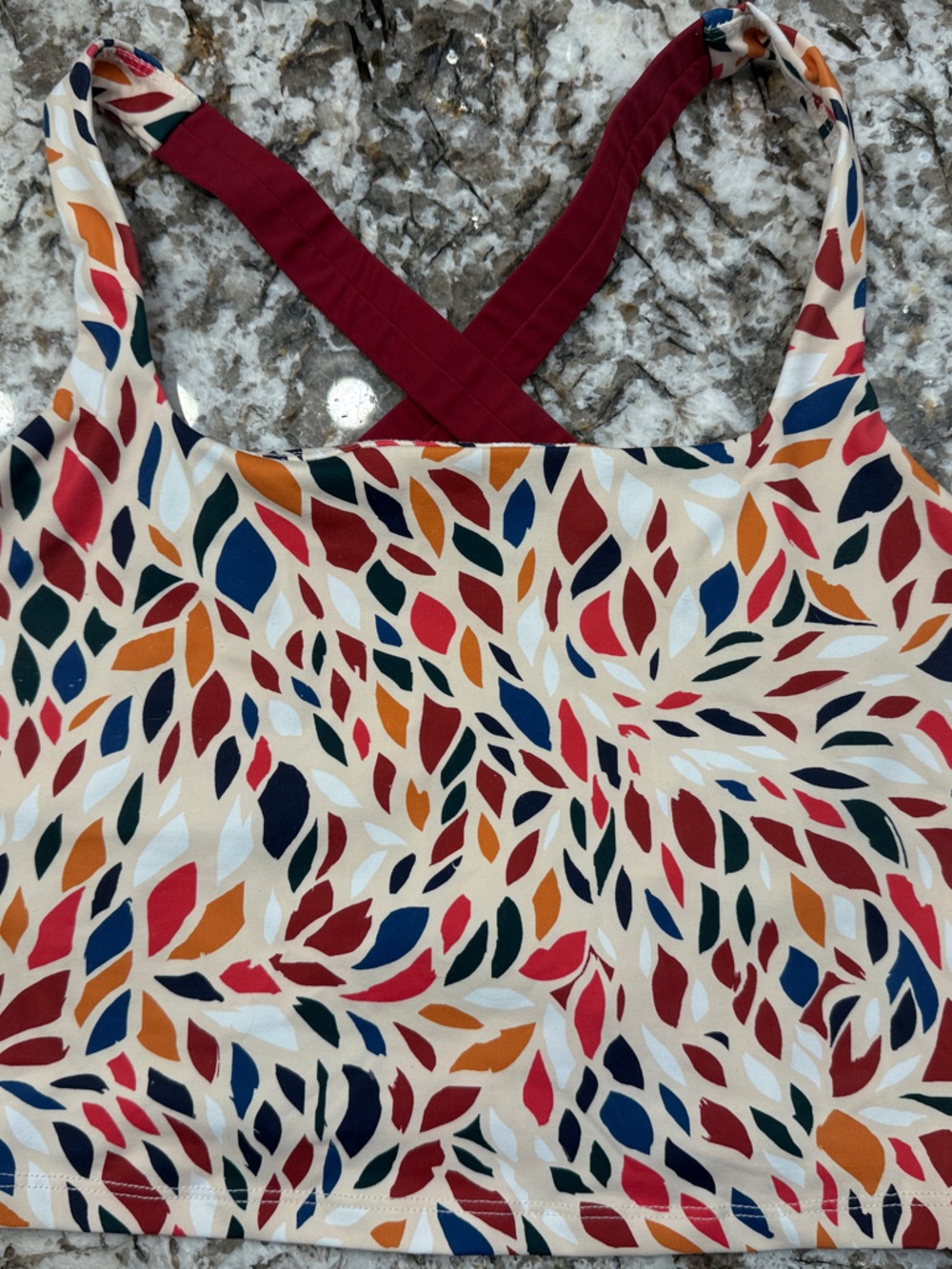 Born Primitive Multicolor Leaf-Print Sports Bra with Burgundy Straps